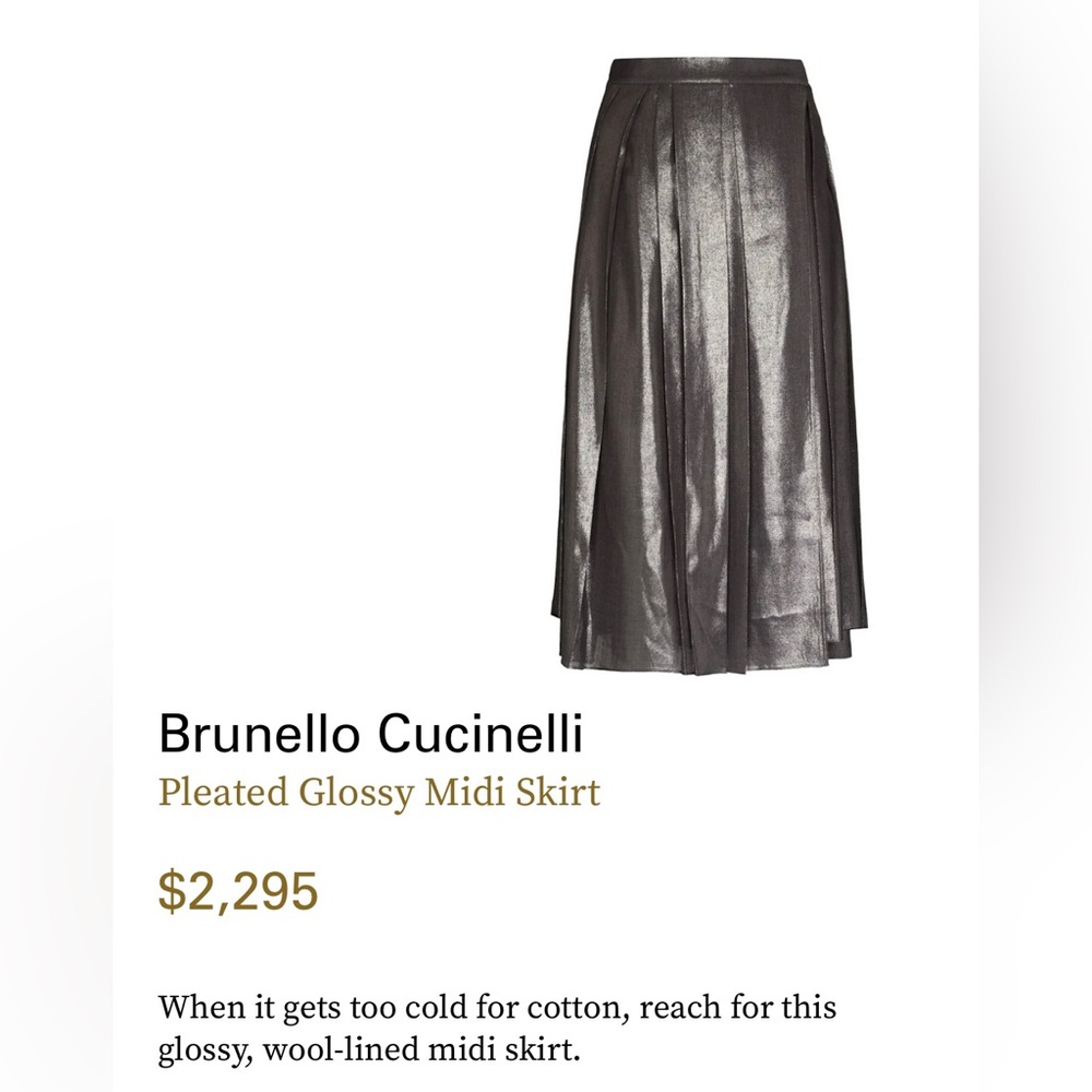 BRUNELLO CUCINELLI
Anthracite Lurex Pleated Midi Skirt NWT 8 - Picture 2 of 4